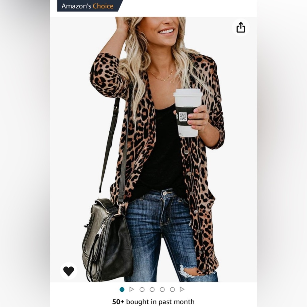 Leopard print cardigan. Bought on Amazon. Never worn or washed